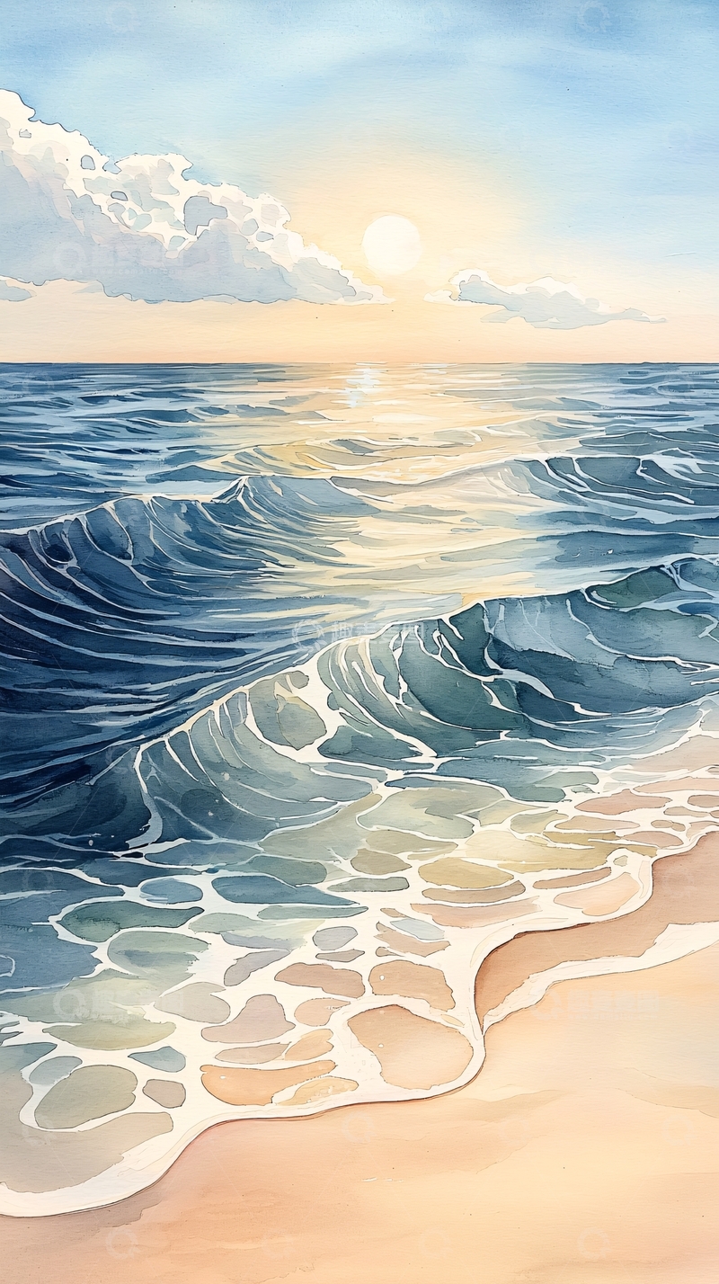 高清大图下载【趣麦麦图】水彩海景高清图片