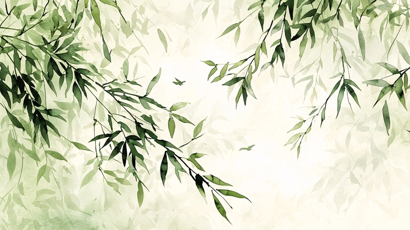 高清大图下载【趣麦麦图】淡雅水墨竹叶