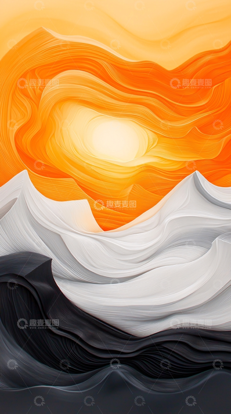 高清大图下载【趣麦麦图】橙色白色黑色抽象山峰