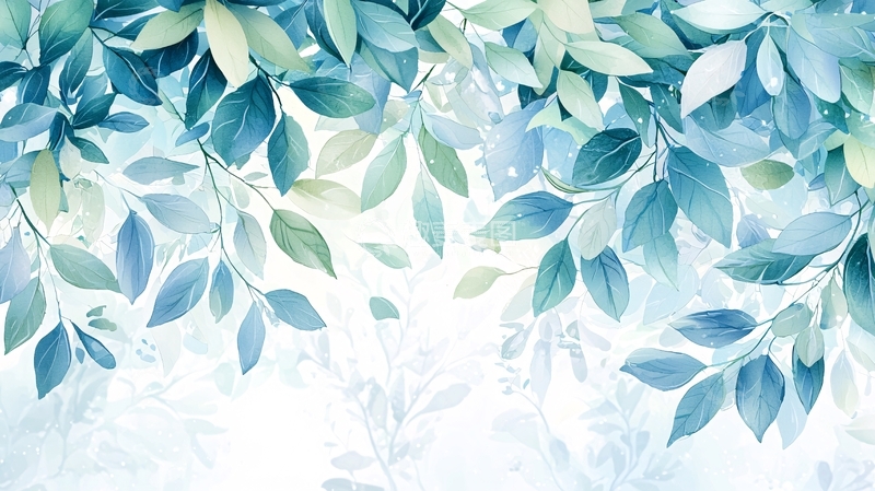 高清大图下载【趣麦麦图】浅蓝色清新树叶背景