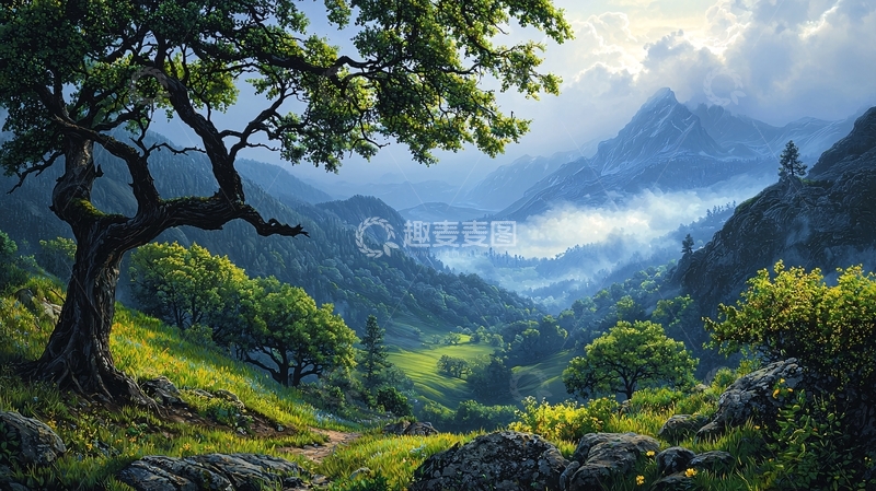 高清大图下载【趣麦麦图】山间绿树高清图片