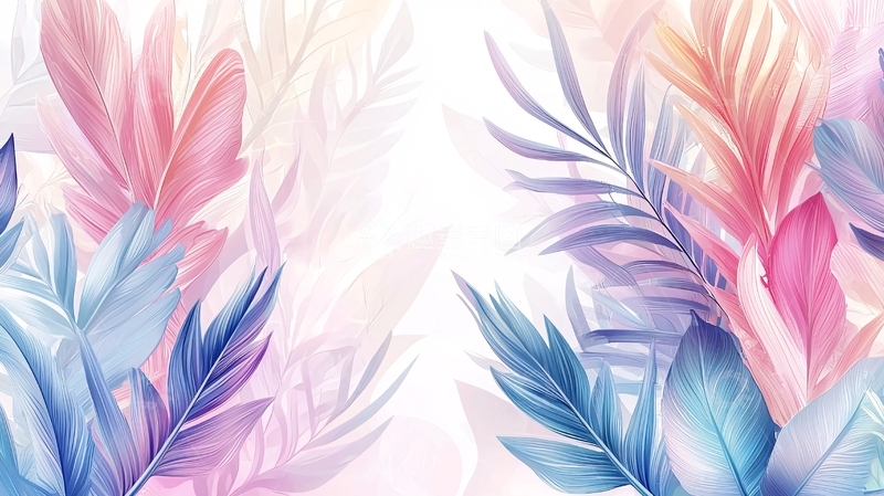 高清大图下载【趣麦麦图】彩色羽毛和树叶的抽象画