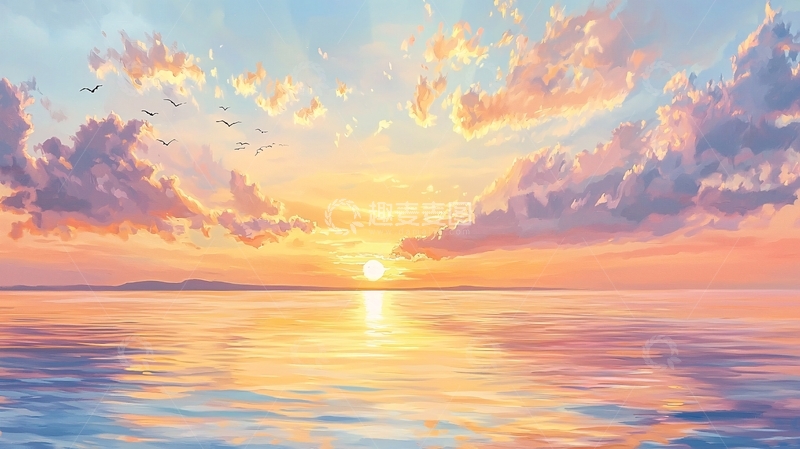 高清大图下载【趣麦麦图】日出时分宁静的海面