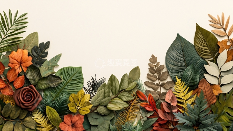 高清大图下载【趣麦麦图】色彩丰富的花叶纸艺背景