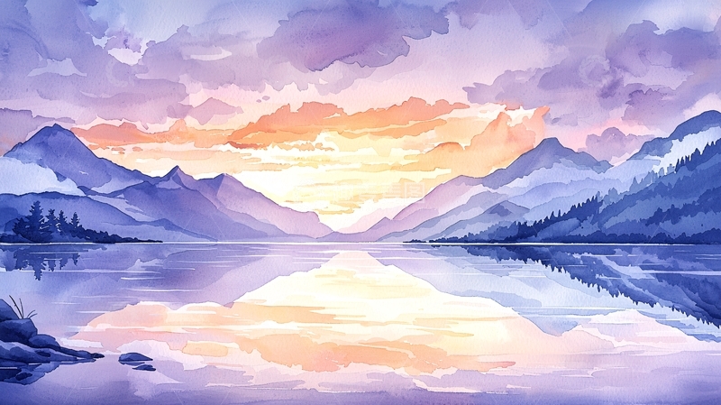 高清大图下载【趣麦麦图】宁静水面倒影山脉的天空