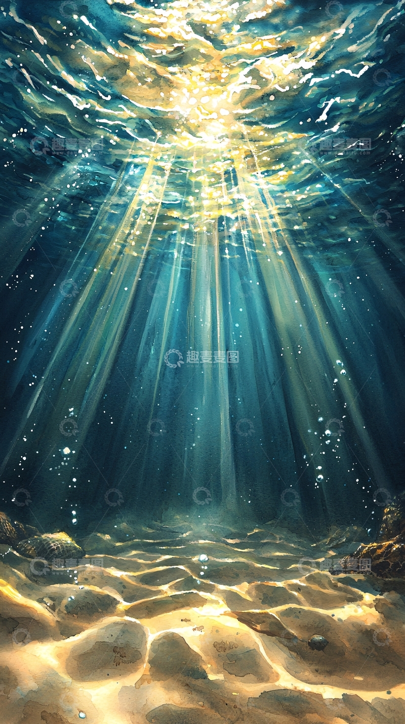 高清大图下载【趣麦麦图】水下阳光透过水面照亮海底