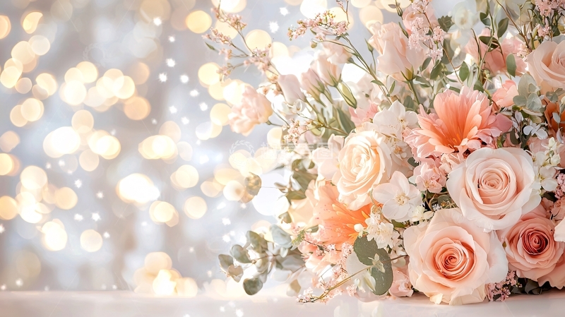 高清大图下载【趣麦麦图】粉色鲜花与光斑背景