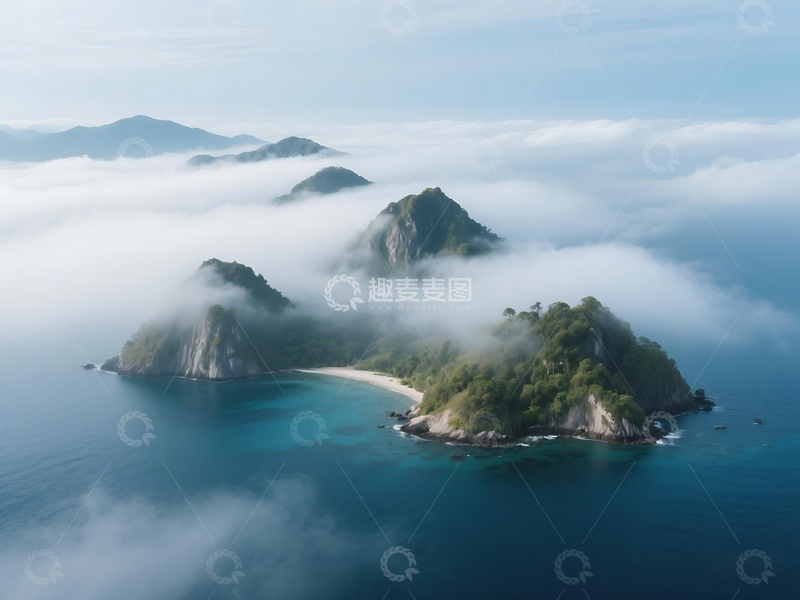 高清大图下载【趣麦麦图】海岛在云海中若隐若现之景