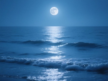 月夜下波光粼粼的海面景观