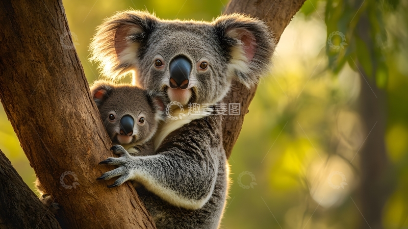 高清大图下载【趣麦麦图】树上考拉亲子凝视图