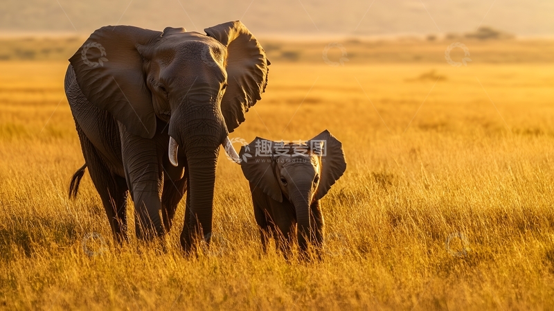 高清大图下载【趣麦麦图】非洲草原大象亲子图