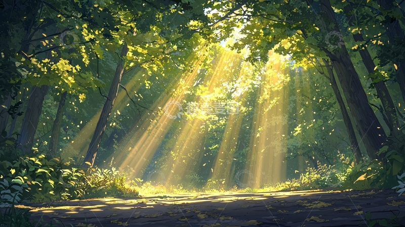 高清大图下载【趣麦麦图】森林阳光穿透树叶