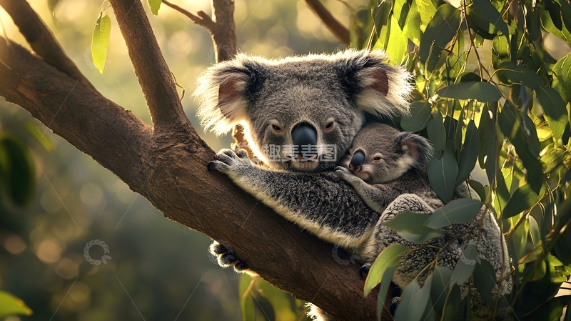 高清大图下载【趣麦麦图】树上考拉亲子动物图