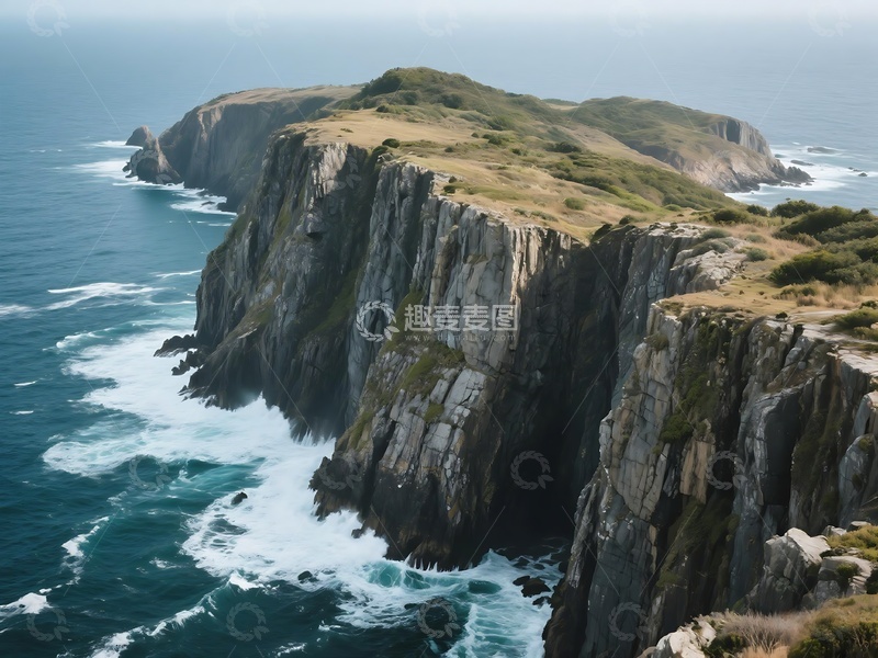 高清大图下载【趣麦麦图】海岸边惊涛拍岸的悬崖风光