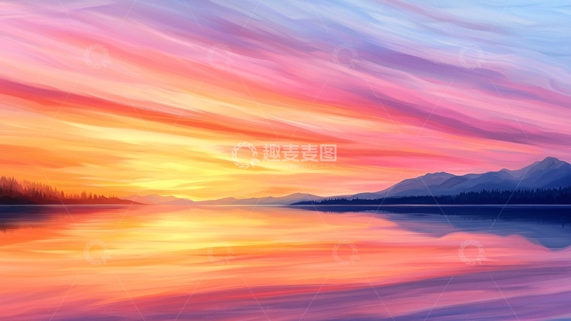 高清大图下载【趣麦麦图】绚丽的湖面日落