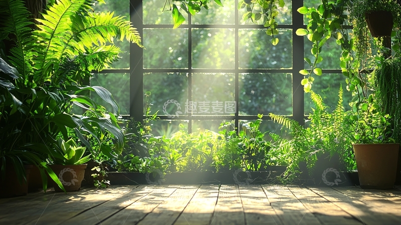 高清大图下载【趣麦麦图】-窗边绿植阳光洒进室内