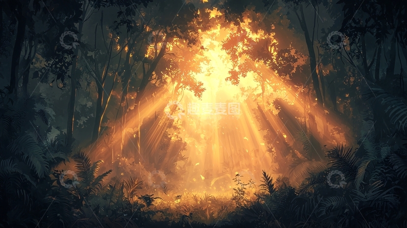高清大图下载【趣麦麦图】森林中的一道光芒