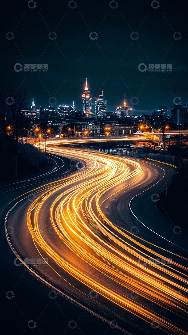 高清大图下载【趣麦麦图】城市夜景车流光轨