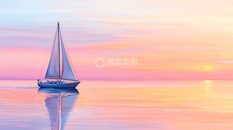 高清大图下载【趣麦麦图】平静海面上的帆船