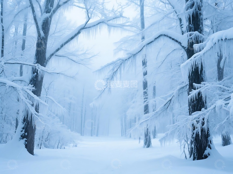 高清大图下载【趣麦麦图】霜雪覆盖的森林清冷风光