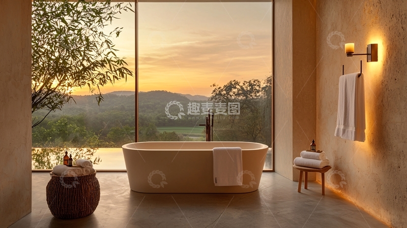 高清大图下载【趣麦麦图】夕阳下的浴缸