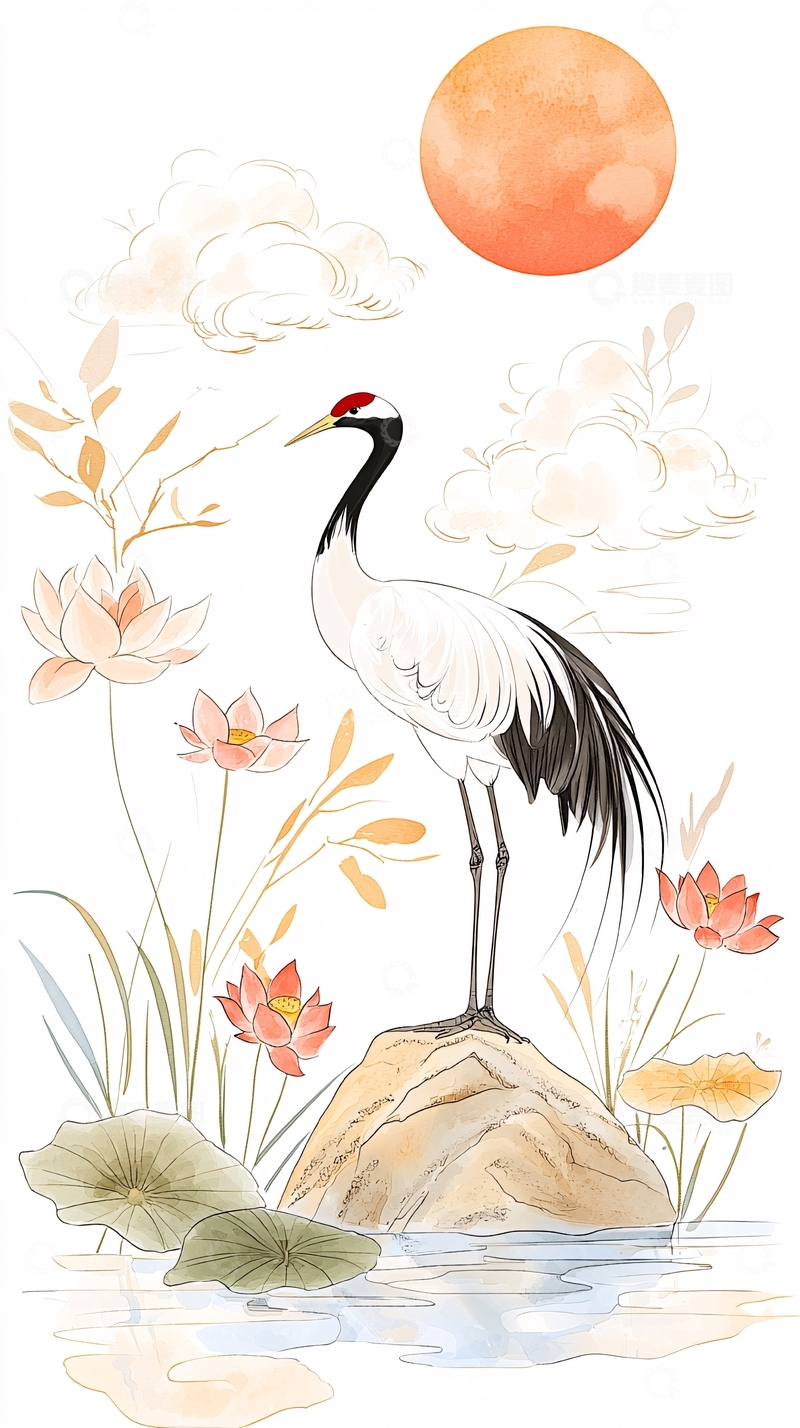 高清大图下载【趣麦麦图】水墨仙鹤高清图片