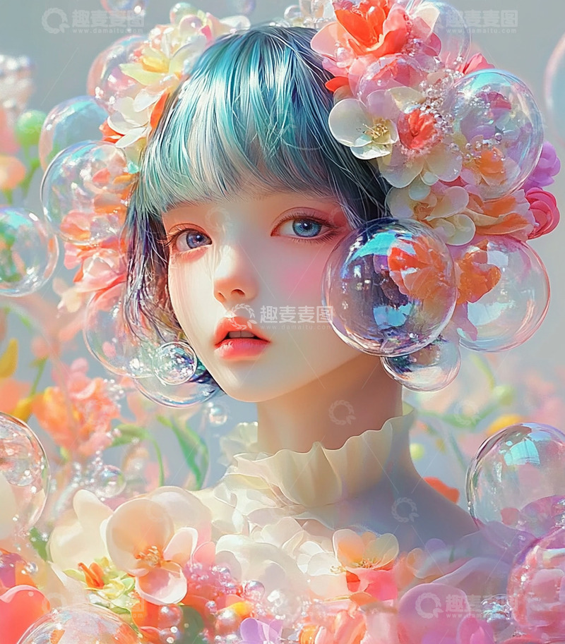 高清大图下载【趣麦麦图】梦幻泡沫二次元女孩头像1
