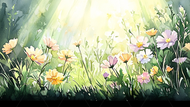 高清大图下载【趣麦麦图】阳光下的水彩花卉