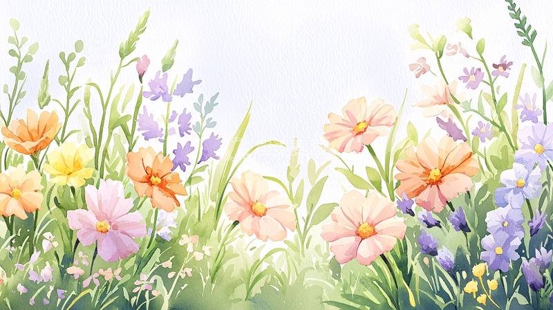 高清大图下载【趣麦麦图】水彩花卉田园风光