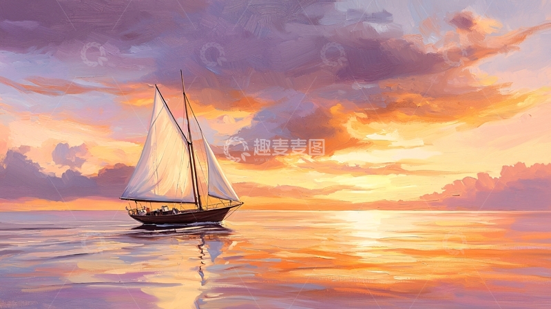 高清大图下载【趣麦麦图】帆船在日落时航行