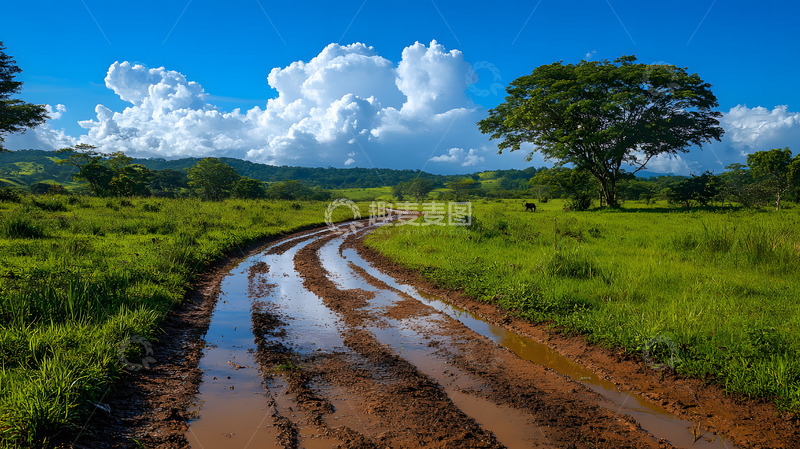 高清大图下载【趣麦麦图】夏日乡村泥泞小路3