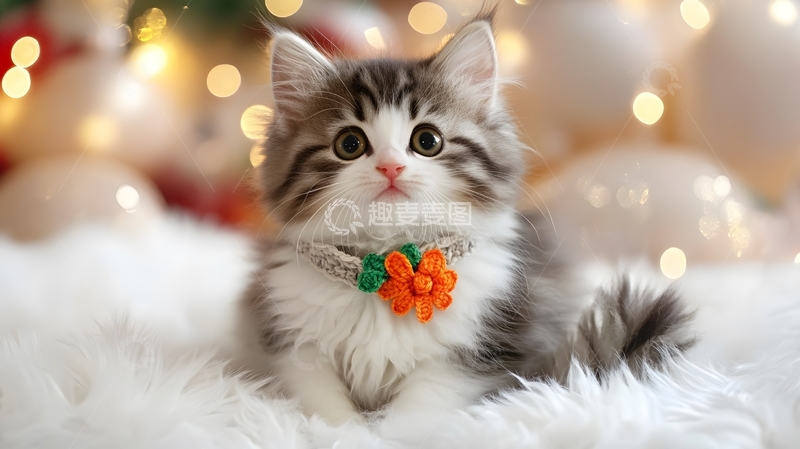 高清大图下载【趣麦麦图】节日布景长毛小猫萌宠图