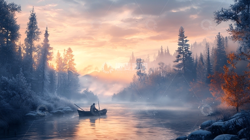 高清大图下载【趣麦麦图】湖面小船剪影