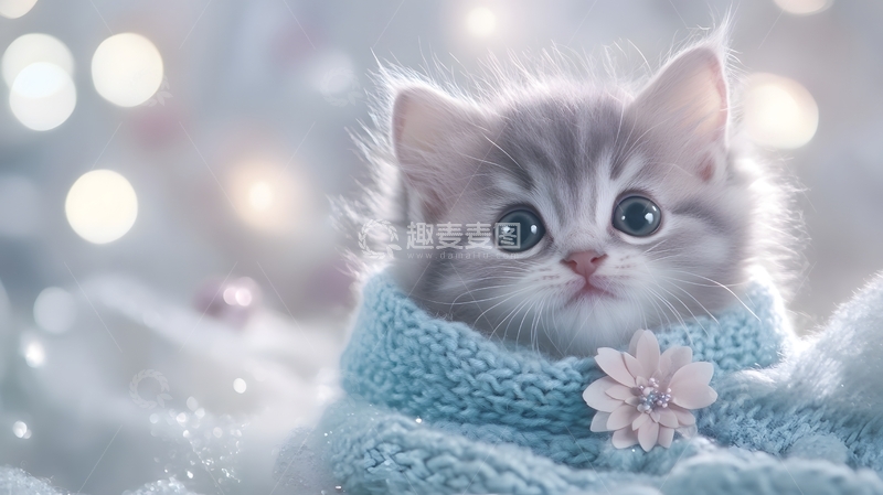 高清大图下载【趣麦麦图】针织围巾中小猫冬日萌宠图