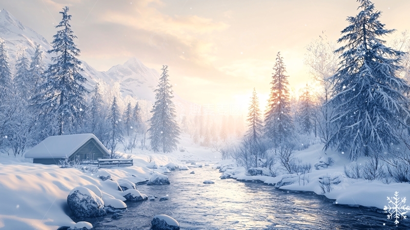 高清大图下载【趣麦麦图】雪中流淌的河流