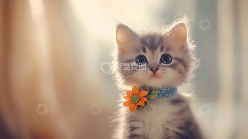 高清大图下载【趣麦麦图】光影中长毛小猫佩花宠物图