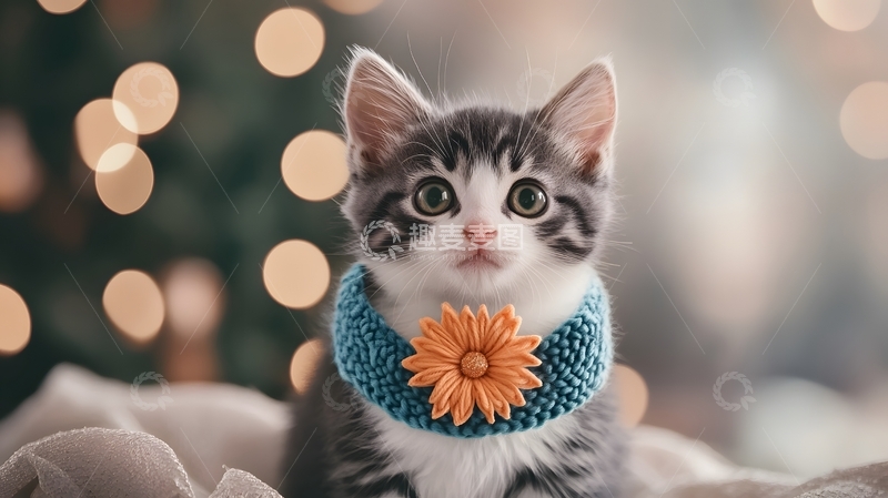 高清大图下载【趣麦麦图】萌猫佩花节日氛围宠物图