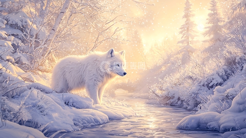 高清大图下载【趣麦麦图】雪地里的白色狼