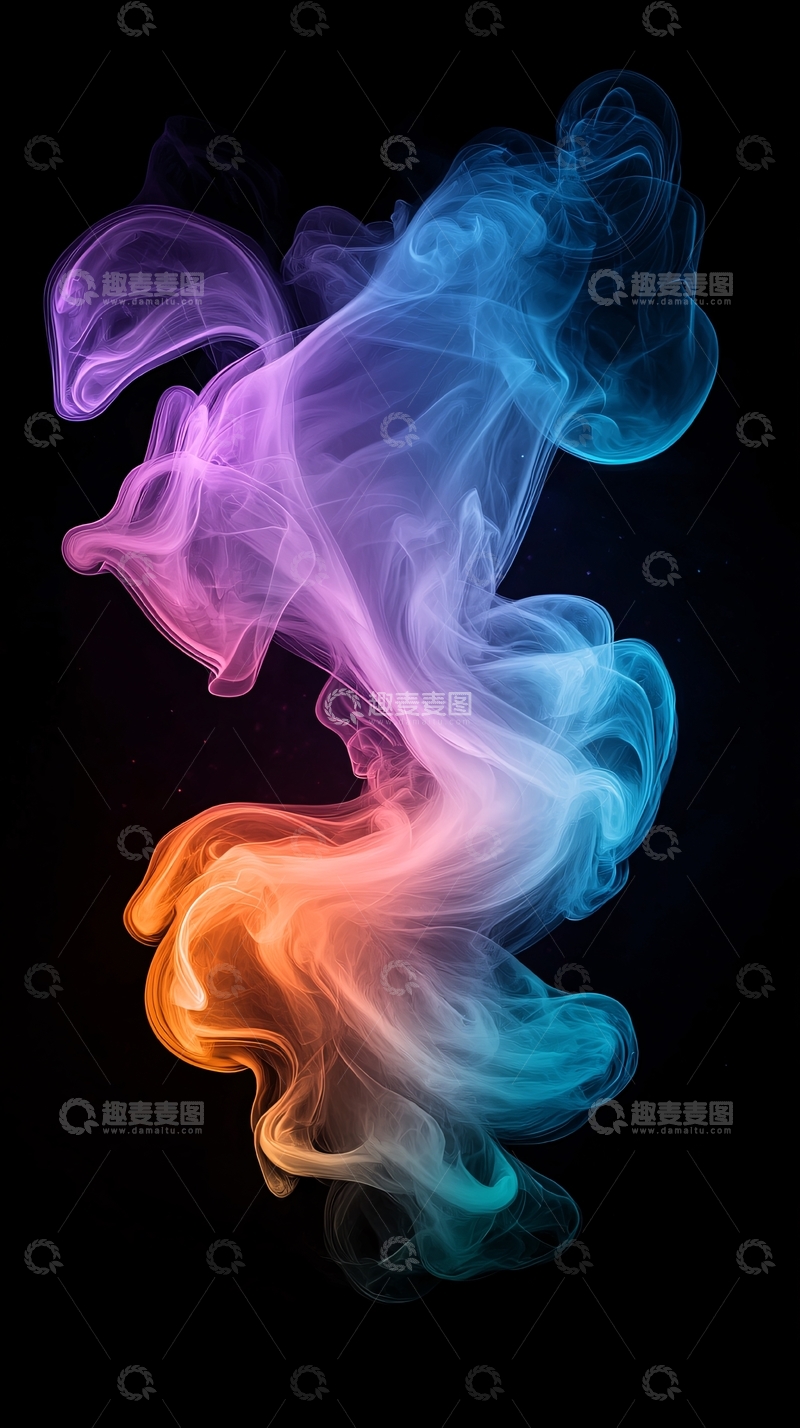 高清大图下载【趣麦麦图】彩色烟雾在黑色背景上