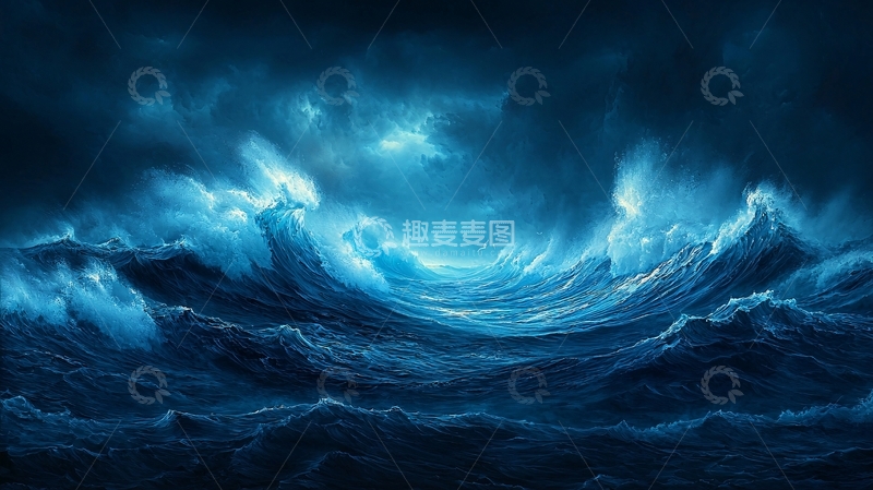 高清大图下载【趣麦麦图】波涛汹涌的深蓝色大海
