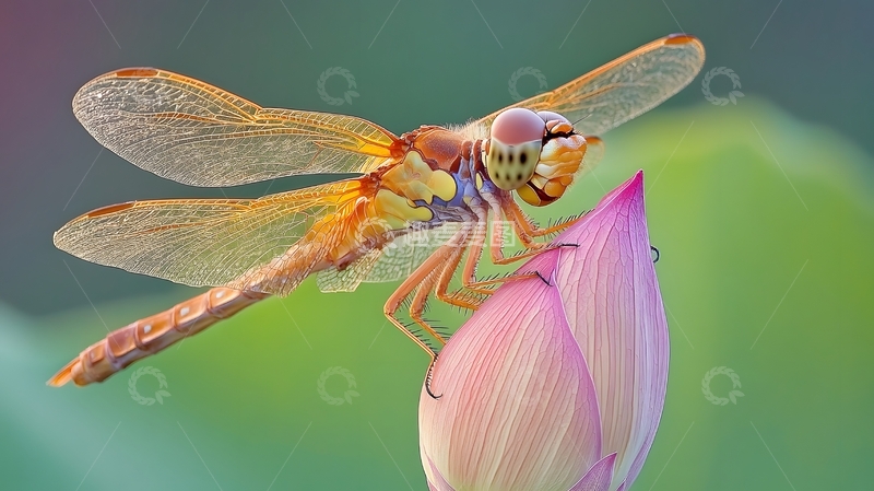 高清大图下载【趣麦麦图】蜻蜓停荷花苞夏日生态图