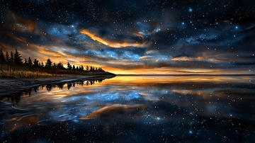 宁静的湖面星空倒影