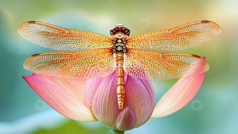 高清大图下载【趣麦麦图】荷花上蜻蜓特写生态摄影图