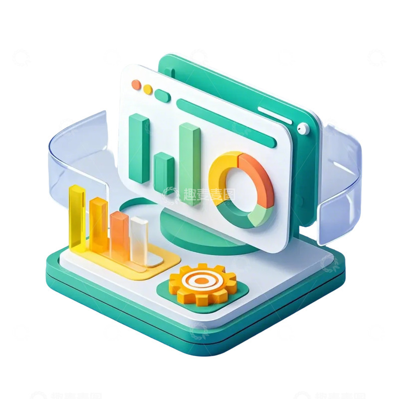 高清大图下载【趣麦麦图】3D图标科技风绿色磨砂材质网页图表