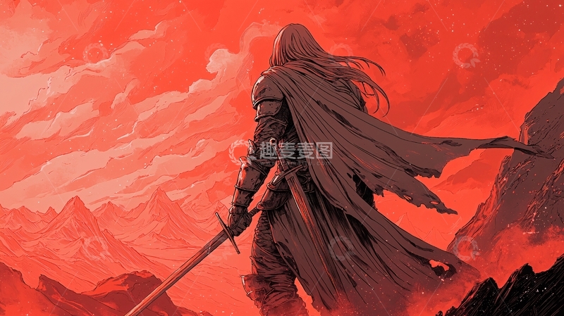 高清大图下载【趣麦麦图】手持剑的黑暗骑士背影