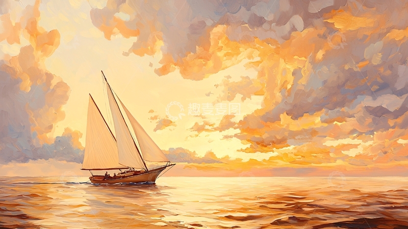 高清大图下载【趣麦麦图】海面帆船日落美景