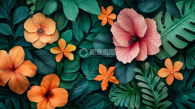 高清大图下载【趣麦麦图】热带花卉和绿色植物群