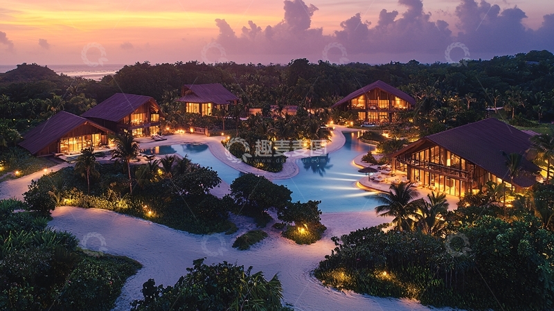 高清大图下载【趣麦麦图】海岛度假村夜景