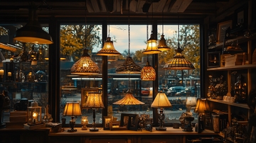 复古灯具装饰的室内窗边