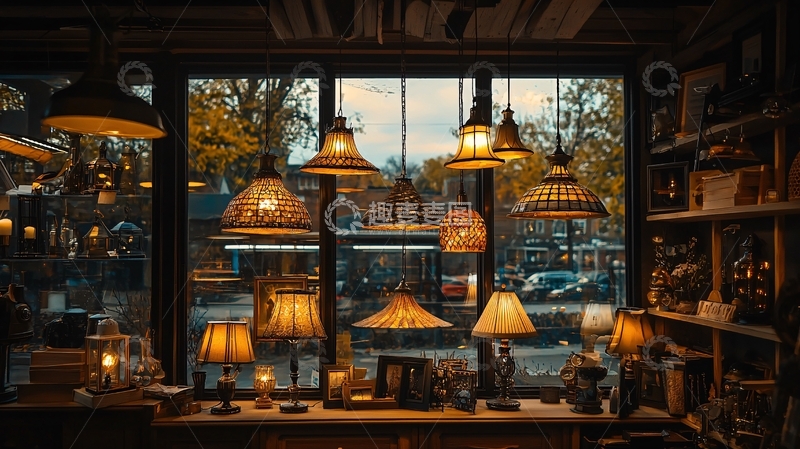 高清大图下载【趣麦麦图】复古灯具装饰的室内窗边